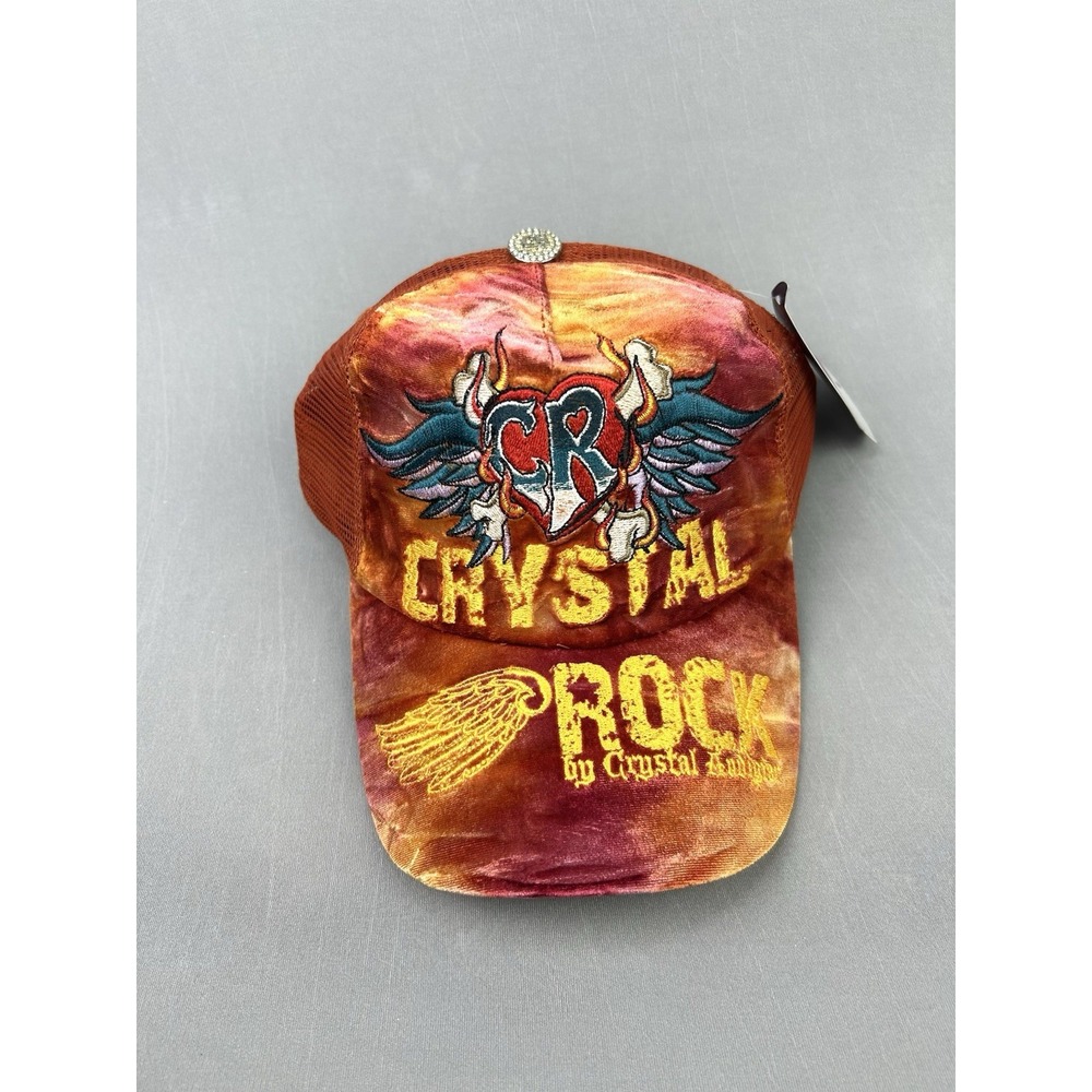 Crystal Rock Christian Audigier Velour Tie Dye Trucker Hat Strapback Cap NWT Y2K